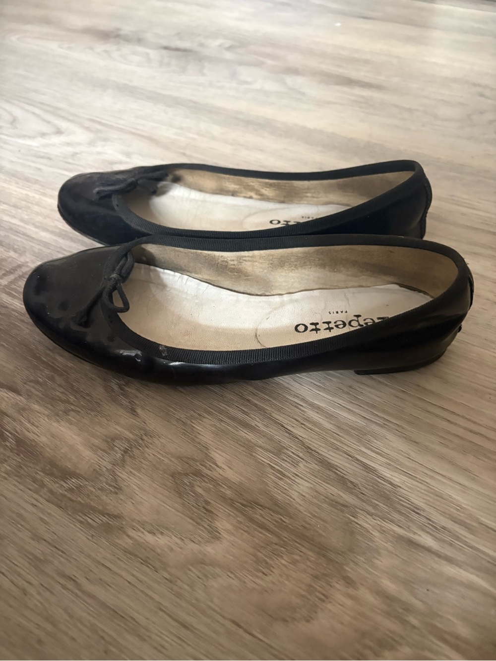Repetto Black Patent Ballet Flats with Bow Trim - Picture 2 of 6